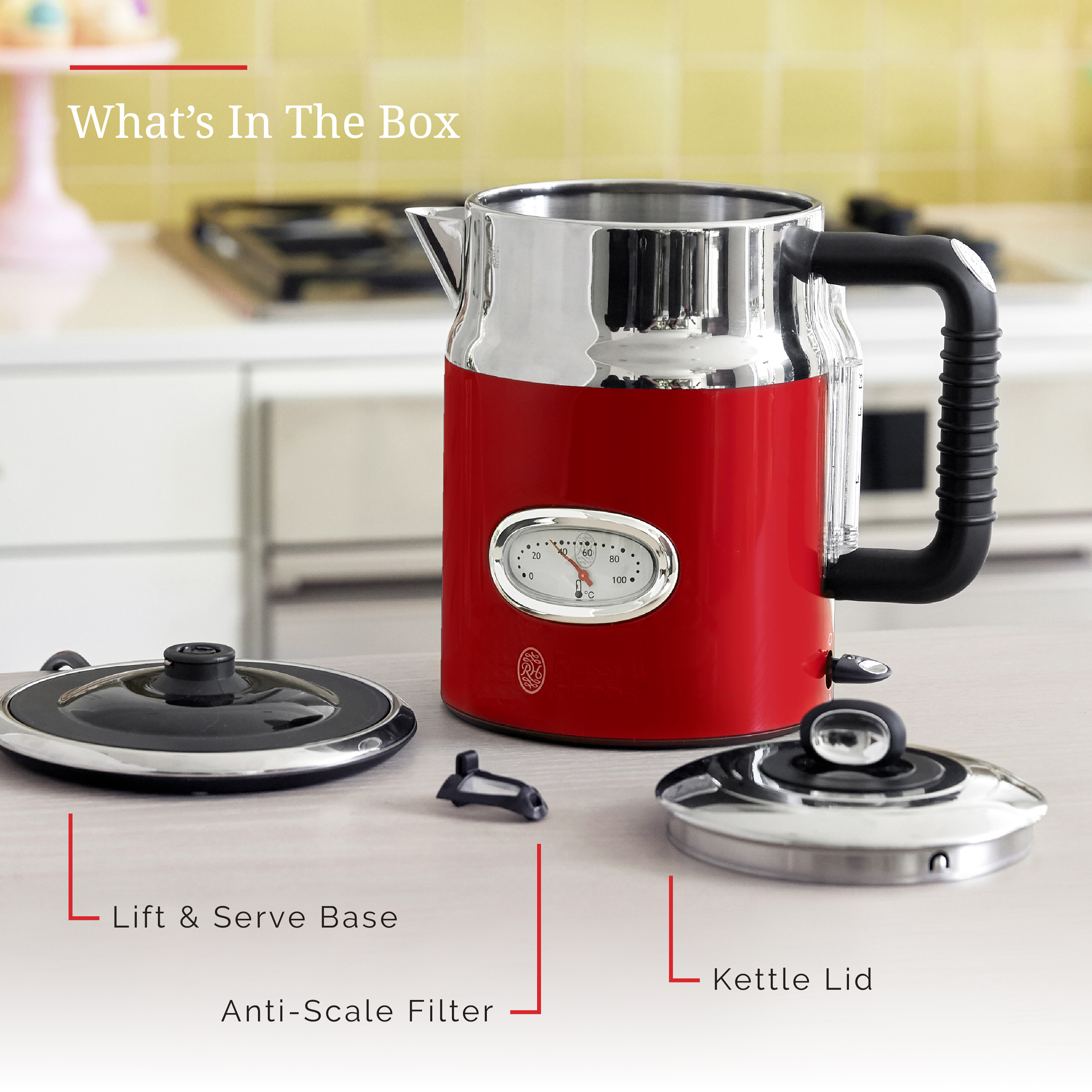 Retro Style 1.7L Electric Kettle Red Stainless Steel